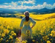 © michaswelt - A woman is standing in a field of Blooming rapeseed