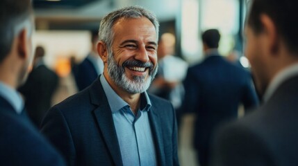 Canvas Print - A man with a beard and gray hair is smiling at the camera