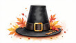 © Nii_Anna - Watercolor Pilgrim Hat Background with Autumnal Accents