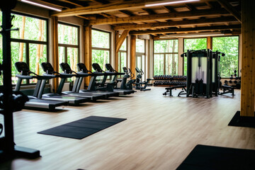 Wall Mural - A Modern Gym Featuring High-Tech Exercise Machines With Touchscreens That Track Workout Progress And Offer Virtual Coaching Sessions