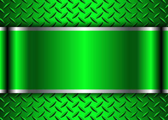 Wall Mural - Green metallic 3d background with banner in the center and diamond plate metal pattern.