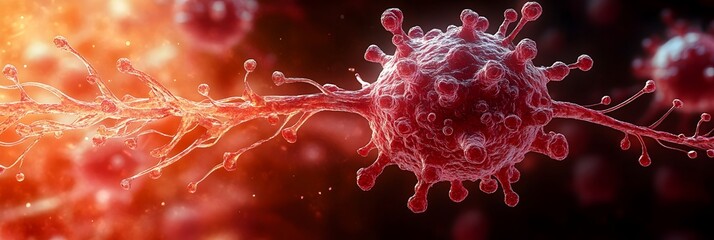 Aufkleber - 3D digital of the novel coronavirus SARS-CoV-2 that causes the global COVID-19 pandemic. The microscopic structure of the virus is depicted in vibrant red and orange colors.