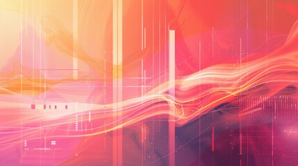 Wall Mural - abstract digital art with flowing lines, geometric shapes, and a gradient color scheme