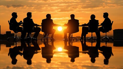 Canvas Print - Business Meeting Silhouettes at Sunset