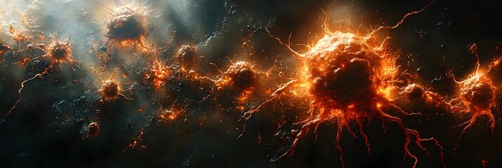 Fototapete - Dramatic and Captivating Cosmic Explosion of Intense Fiery Energy,Chaotic Destruction,and Powerful Celestial Forces Erupting in the Depths of the Universe