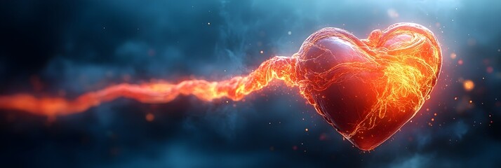 Leinwandbilder - Dramatic digital of a glowing,flaming heart shape filled with intense,fiery energy and a powerful burst of mystical,radiant power. Represents the intense emotions and passion of love,romance.