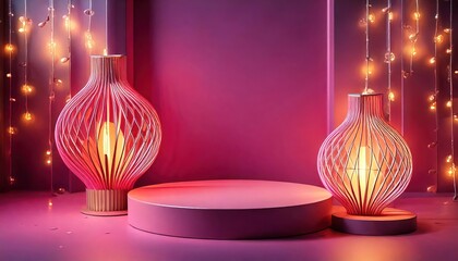 abstract concept for a modern backdrop with elements like abstract lamps on the podiums