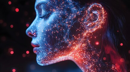 Leinwandbilder - Futuristic digital depicting the concept of interconnected systems controlling and manipulating human avatars through advanced neural networks.