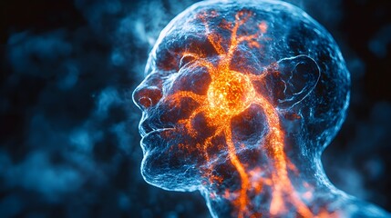 Poster - Futuristic neural network brain glowing and pulsing with energy within a cosmic,digital universe. Represents the power of intelligence,machine learning,and the complexity of the human mind.