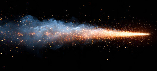 Wall Mural - a blue and orange fire trail with lots of sparks. the fire is shooting out of a black background