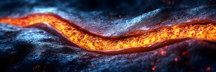 Aufkleber - Intense and fiery volcanic lava flow erupting from the Earth's molten magma,creating a dramatic and rugged landscape. The glowing.