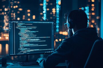 Developer using a code editor with dark theme, modern coding environment, efficient web development tools.