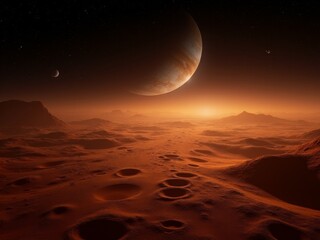 Canvas Print - planet jupiter view with steroids flying close outer space cinematic view, 4k, 2023