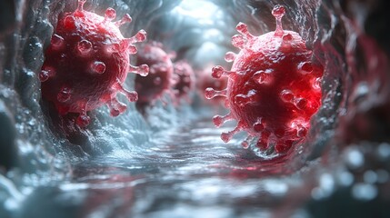 Poster - Microscopic view of highly contagious coronavirus particles spreading through the air.