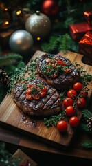 Sticker - Deliciously grilled steaks served with fresh cherry tomatoes and herbs during the festive season