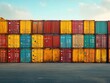 © Yotwarit - A vibrant array of stacked shipping containers in various colors, showcasing an industrial scene against a clear sky.