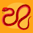 © sorninai - Cute red snake on a yellow background. New Year of the Snake, Lunar New Year or Chinese New Year. Animal zodiac cartoon character, mascot, symbol of the year. Illustration for greeting card.