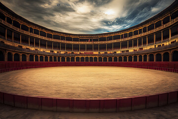 Canvas Print - Empty round bullfight arena in Spain. Spanish bullring for traditional performance of bullfight