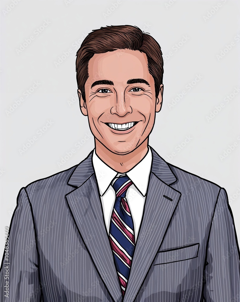 Hand drawing clipart of a man in a suit and tie, smiling on plain white ...