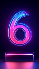 Wall Mural - number 6, vibrant pink and blue neon sign on a dark background, 3d rendering, illuminated number.