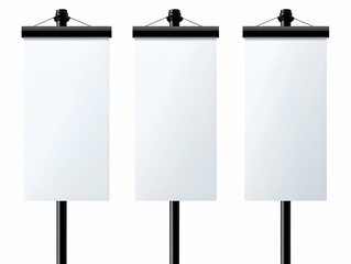 Blank signs on black stands, white isolate background