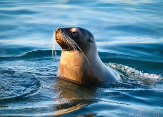 Wall Mural - a sea lion swimming off the coast of Chile