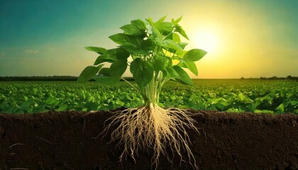 Fresh soybean plants with roots. 