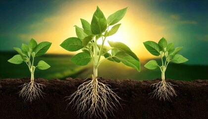 Fresh soybean plants with roots. 