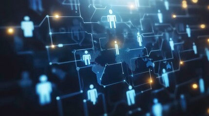 Leinwandbilder - A global network of interconnected people, illustrated with a digital map and glowing lines, representing connection and communication in a modern world.