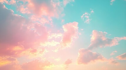 Wall Mural - A glowing golden hour sky with pastel pink and gold hues, softly blending into the fading blue of early evening