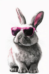 Poster - Stylish Gray Bunny with Pink Sunglasses, Exuding Coolness and Charm, Perfect for Fun and Whimsical Pet-Themed Projects and Marketing Materials.