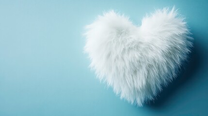 Poster - A fluffy white heart-shaped object on a blue background.