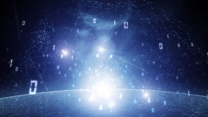 Wall Mural - Future digital technology binary numbers code cyberspace network illustration background.	
