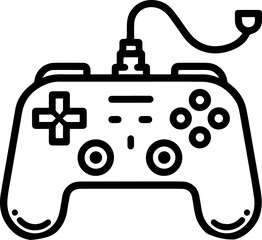 Black Line Art Gamepad Gaming Device Cable Controller Hand Drawn Illustration