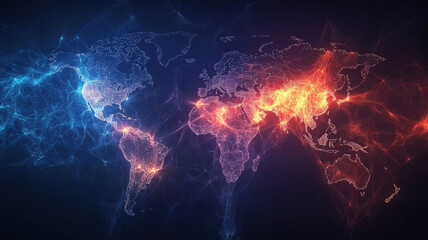 Wall Mural - stylish representation of globalization depicted through a network-structured world map