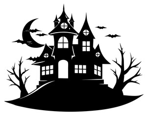 Haunted House Silhouette vector black Halloween illustration