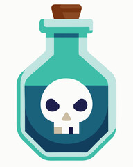 Minimalist Potion Bottle with Skull Label vector illustration on white background