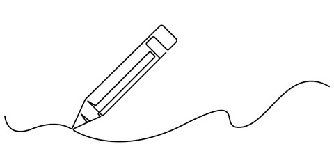Pencil vector illustration with continuous one single line drawing isolated on white background., Pencil Continuous Line Art Illustration, Continuous line drawing of pencil icon. Pencil linear icon.