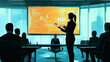 © TKStudio - A businesswoman giving a presentation in a high-tech boardroom