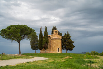 Wall Mural - The Chapel Vitaleta view in Tuscany of  Italy