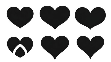 Wall Mural - Simple Black Heart Vector Icons Set