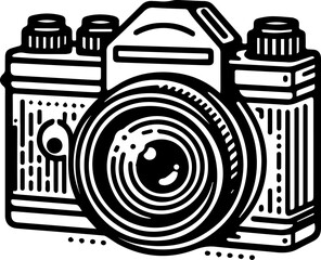 Black Line Art Vintage Camera Electronic Device Hand Drawn Illustration