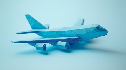 Blue Origami Airplane Model on Light Background