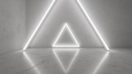 Poster - White triangle lights on a wall with a concrete floor.