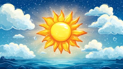 Wall Mural - Vibrant Sun Over Ocean Fantasy Illustration