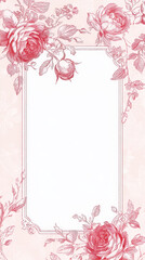 Wall Mural - Aesthetic invitation card with frame in toile de jouy vintage floral pastel red and pink, copy space. Generative AI