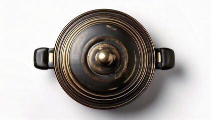 old dish with closed lid on a white background 