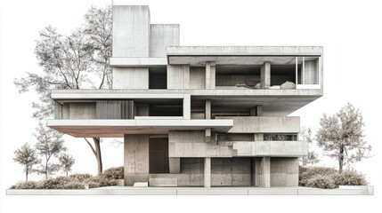 brutalist-style contemporary architecture showing concrete building section