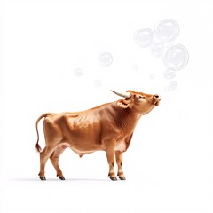 Poster - Cute Bull Blowing Bubbles with Captivating Shiny Float