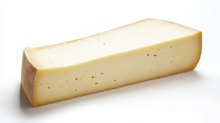 Block of Creamy Yellow Cheese on White Background